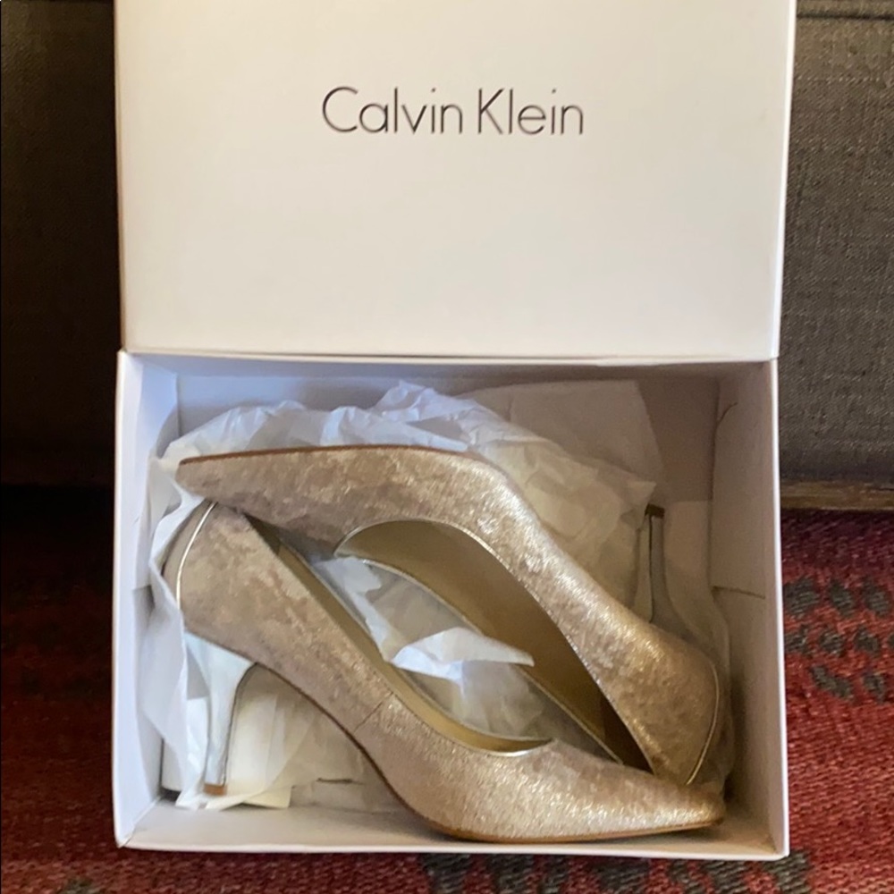 Calvin Klein Gold Suede Pumps
